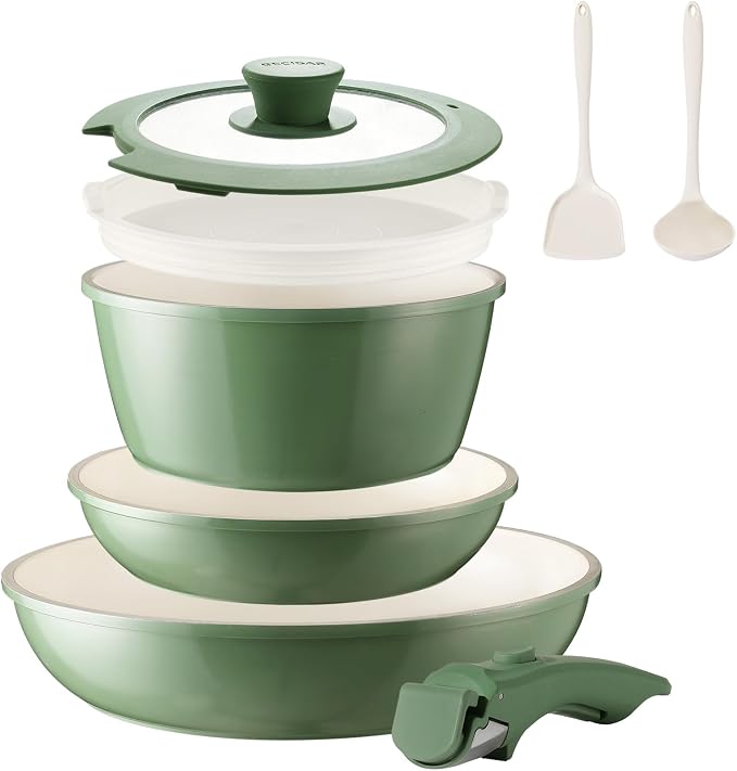 BECIGAR 8PCS Ceramic Cookware, Nonstick Ceramic Pan, Removable Handle Pots and by BecigarCookware