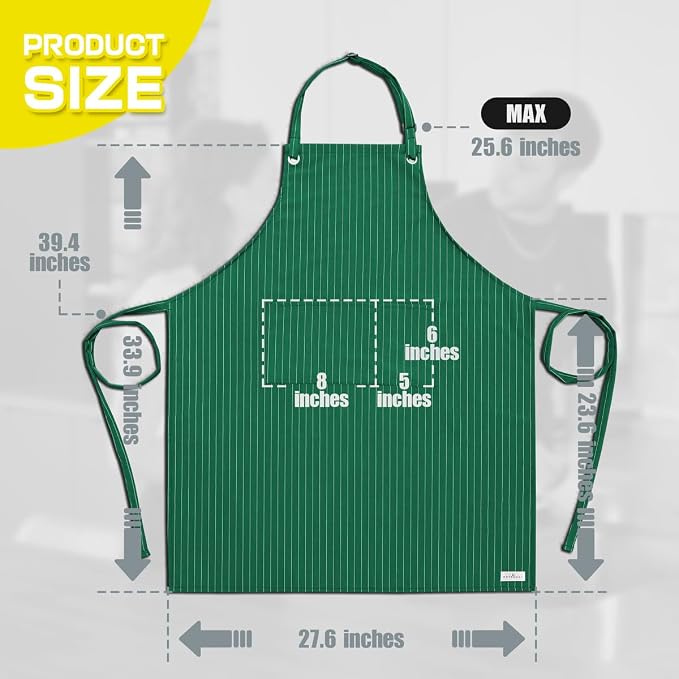 ROTANET Stripe Stretch Apron for Men Women Chef Big and Tall Large Striped - Image 2