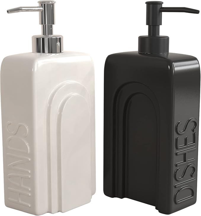 Soap Dispenser Set with Funnel, Non-Slip Silicone Pads, 2 Pack Ceramic - Image 5