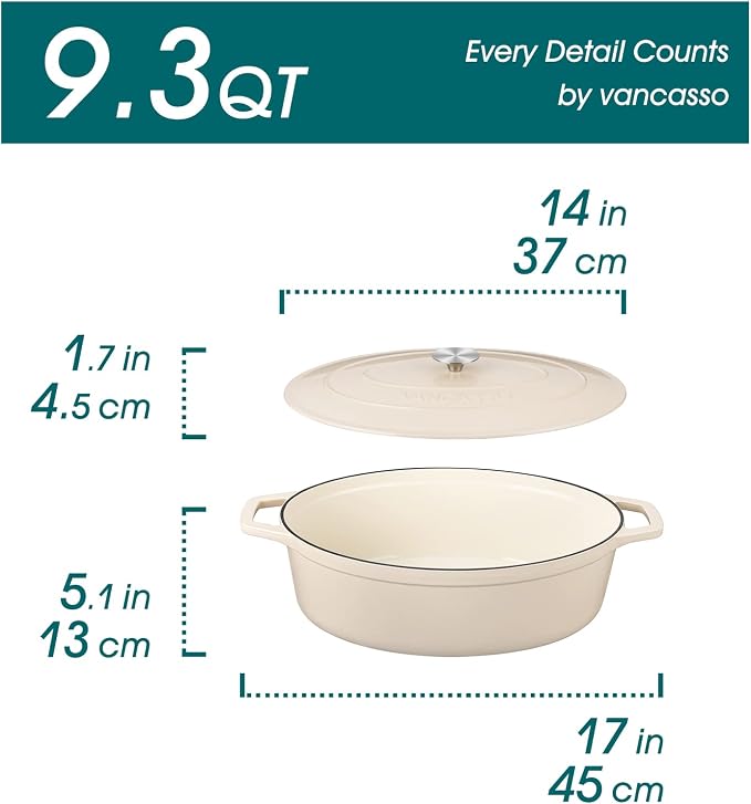 vancasso Enameled Cast Iron Dutch Oven, 9.3 Quart Dutch Oven Pot - Image 2