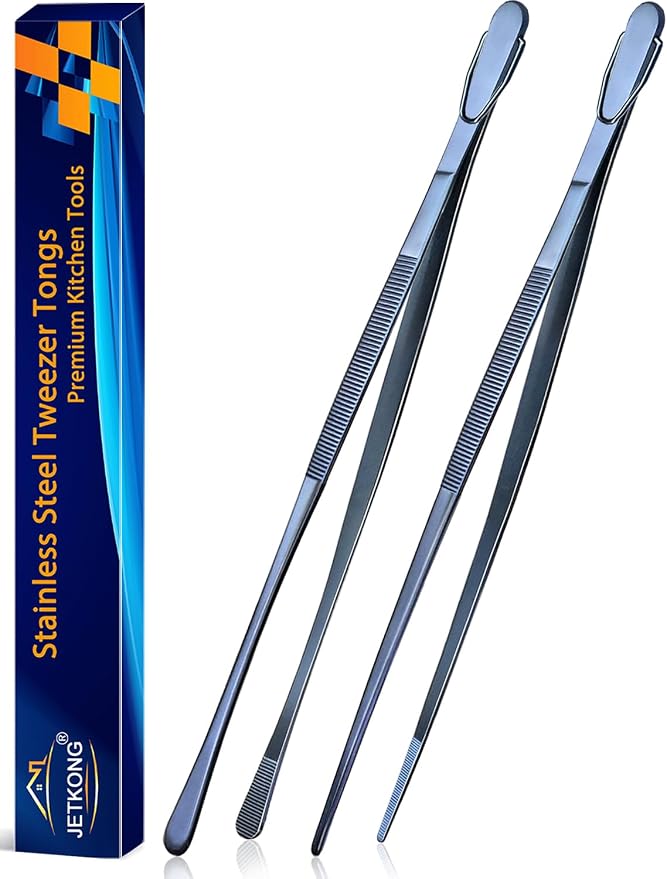 JETKONG 2 Pcs 14-Inch Cooking Tweezer Tongs Extra- Long Stainless Steel Kitchen by JETKONG
