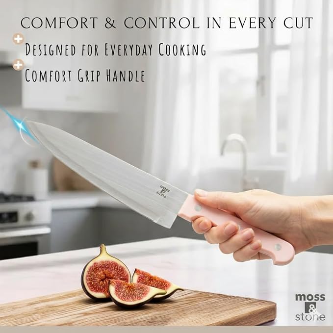 Moss & Stone Pink 14 Pcs Knife Block Set Stainless Steel, Premium Forged - Image 3