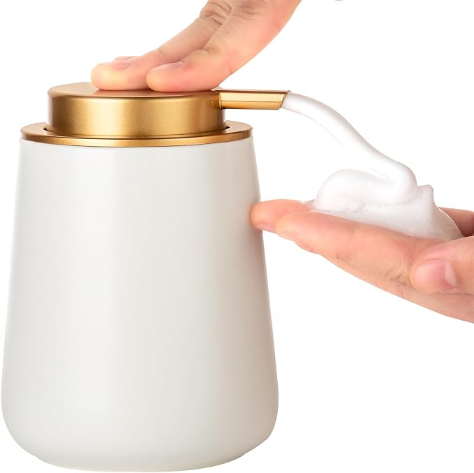 Enra Foaming Soap Dispenser, 12 oz Beige Ceramic Modern Foam Hand Soap Dispenser by Enra