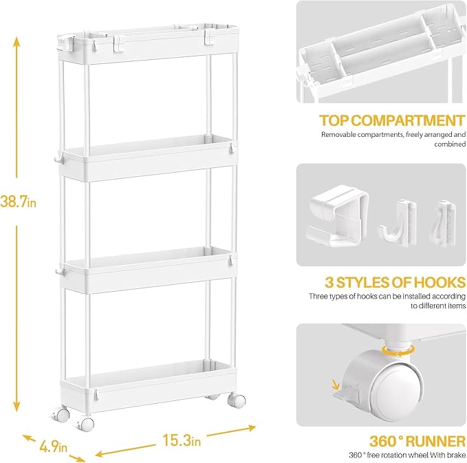SPACELEAD 2-piece Set Slim Storage Cart 3 Tier, Bathroom Organizer Rolling - Image 2