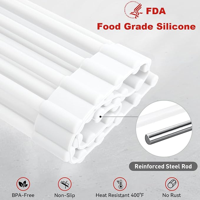 MERRYBOX Roll Up Over The Sink Dish Drying Rack Silicone Wrapped Foldable - Image 5