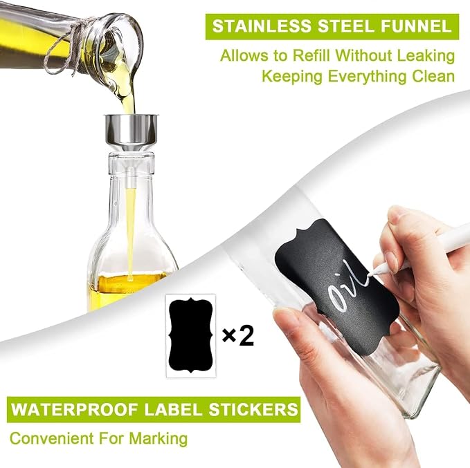 Showvigor Olive Oil Dispenser Bottle, Vinegar Cruet Bottle 17oz/500 ml - Image 4