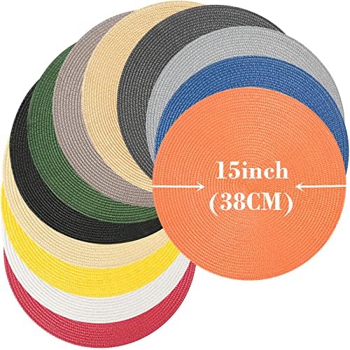 Zupro Round Olive Green Placemats Set of 6 Braided 15" Indoor/Outdoor