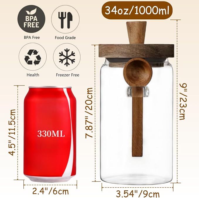 ANSQU 2 Pack Glass Jars with Wooden Lids & Spoons, 34oz Food Storage Containers - Image 3