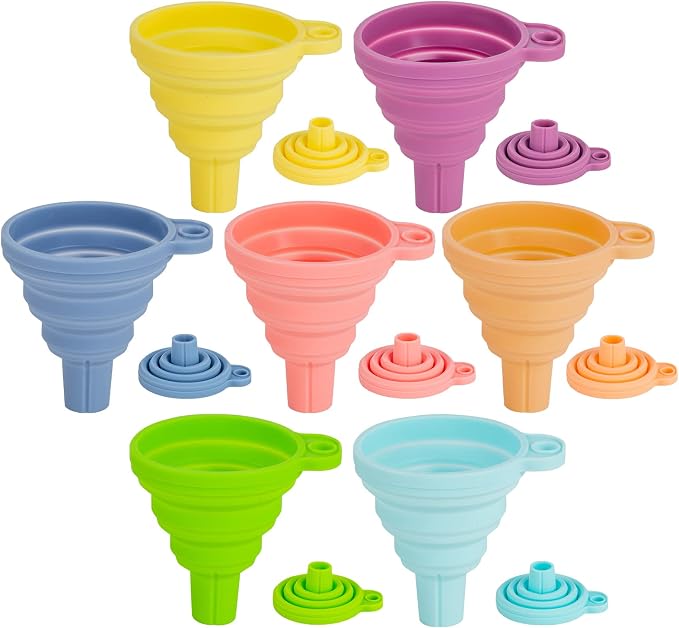 Kitchen Funnel Set 7 Pack, Collapsible Silicone Funnel by Ecurfu