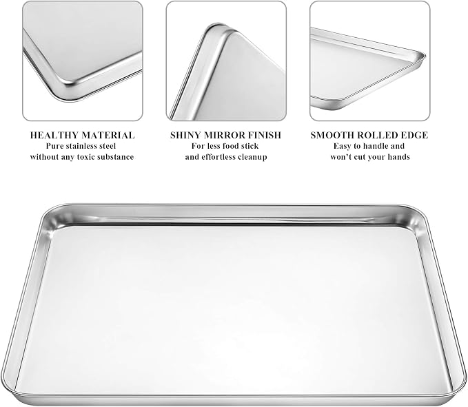 Baking Sheet with Cooling Rack Set, Deedro Stainless Steel Cookie Half Sheets - Image 3