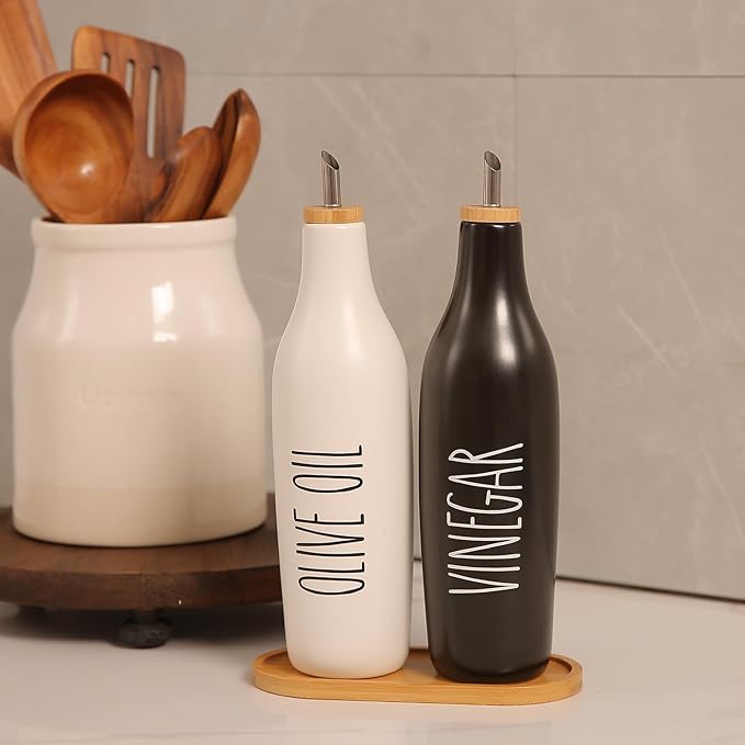 HOMCDALY Olive Oil and Vinegar Dispenser Set, 16oz Ceramic Oil Dispenser - Image 4