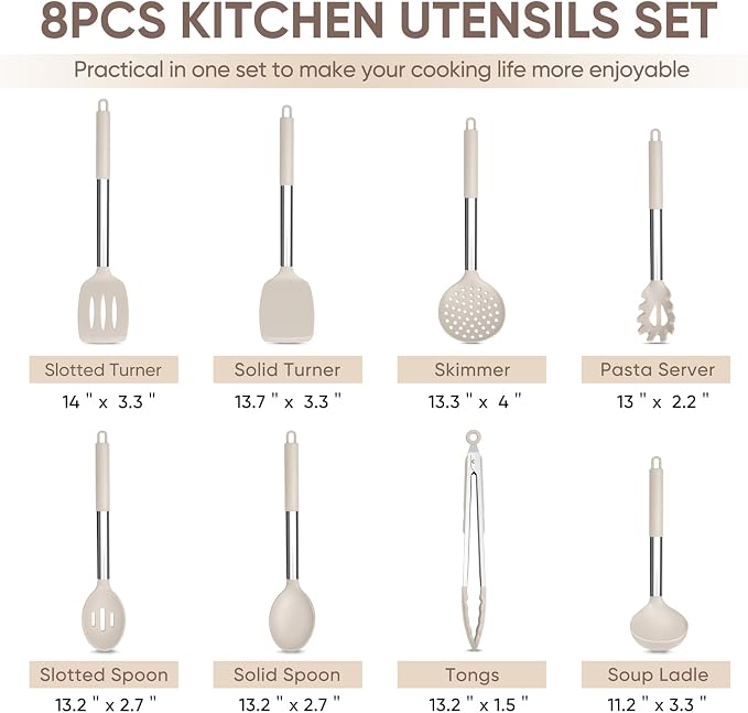 TeamFar Kitchen Utensils Set of 8, Silicone Utensils Kitchen Tools Set - Image 2