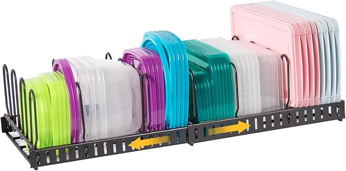 Expandable Food Container Lid Organizer, Large Capacity Adjustable 8 Dividers by X-cosrack