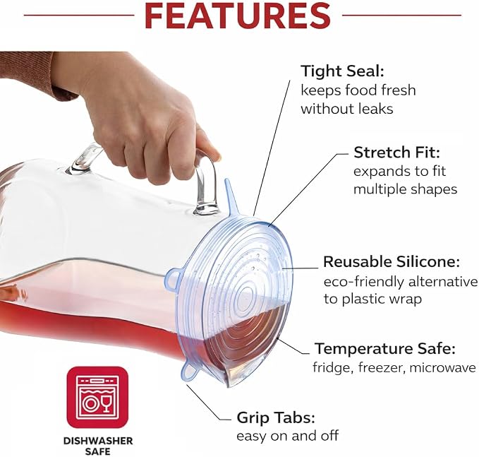 HIC Kitchen Reusable Stretch Food Storage Lids, 13-Piece Set, Includes 12 Lids - Image 4