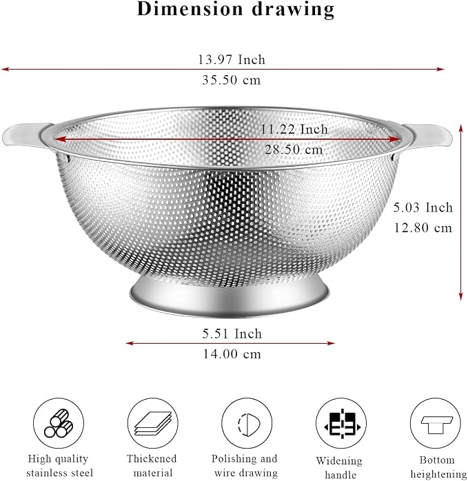 Kyraton Stainless Steel Colander 5 Quart, Professional Strainer - Image 4