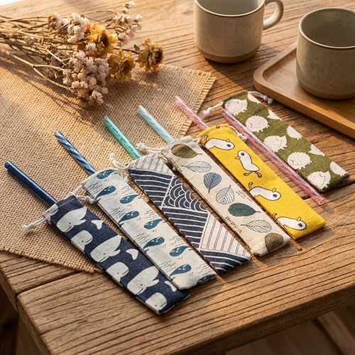 Outus 20 Pcs Straw Carrying Case Chopstick Bag Canvas, Nature Beige