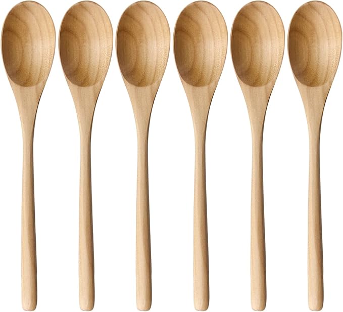 AOOSY Wooden Spoons for Cooking, 9 Inches 6 Pieces Japanese Natural Ellipse by AOOSY