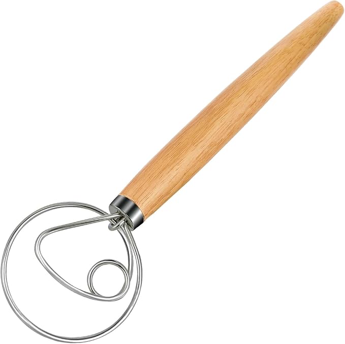 Danish Dough Whisk Dutch Bread Mixer Stainless Steel Hook Wooden Handle Baking by ANMIOUHOME