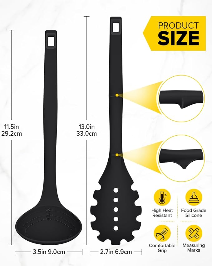 Silicone Pasta Fork and Soup Ladle Set, Heat Resistant Non Stick Kitchen - Image 3