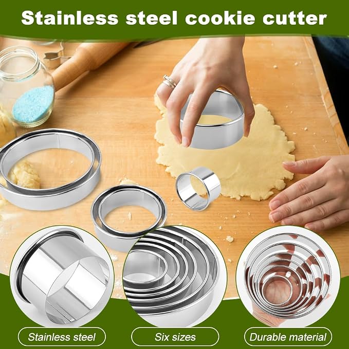 6PCS Round Cookie Cutters Set, Stainless Steel Biscuit Cutters - Image 3