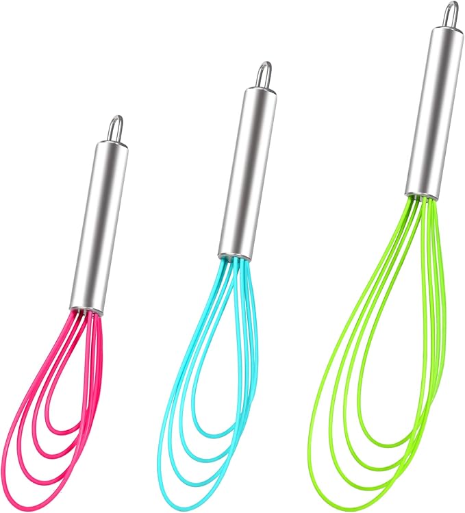 Webake Silicone Flat Whisk Set of 3, Heat Resistant Kitchen Whisks by Webake