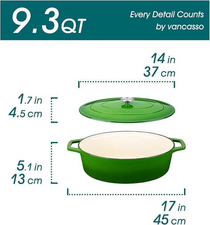 vancasso Enameled Cast Iron Dutch Oven, 9.3 Quart Dutch Oven Pot - Image 2