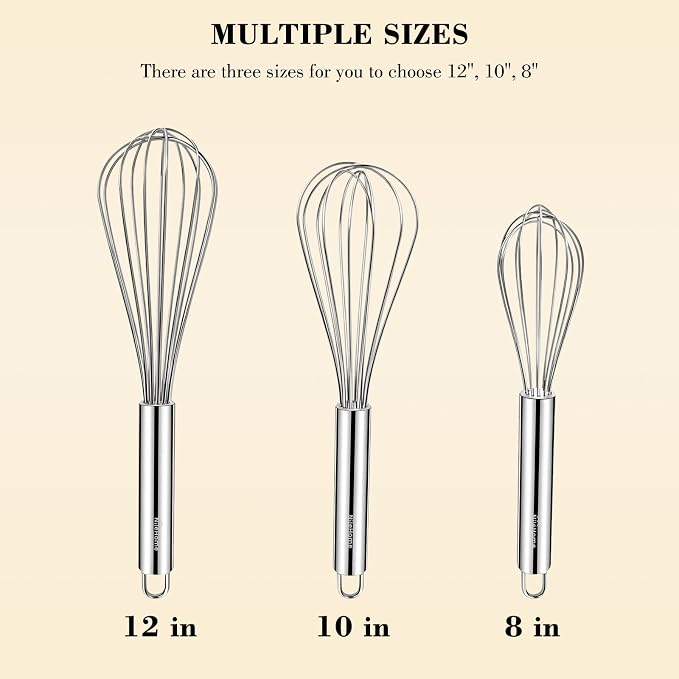 NileHome Stainless Steel Whisk Set 8" 10" 12" Kitchen Whisk Balloon Whisk - Image 2