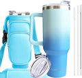40oz Travel Tumbler with Handle and Straw, Water Bottle with Carrier