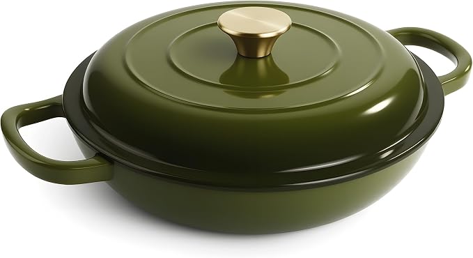 3 Quart Enameled Cast Iron Braiser, Non Stick Enameled Cast Iron Skillet by Fijinhom