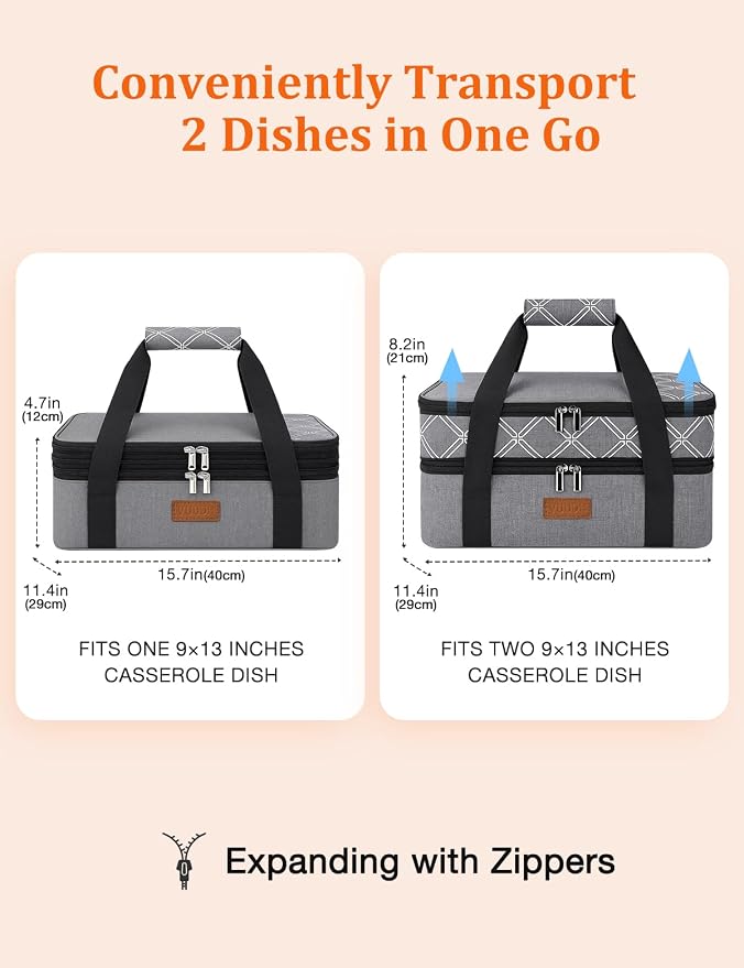 ​Vuudh Expandable Casserole Carrier Bag, Double Deckered Insulated Food Bag - Image 3