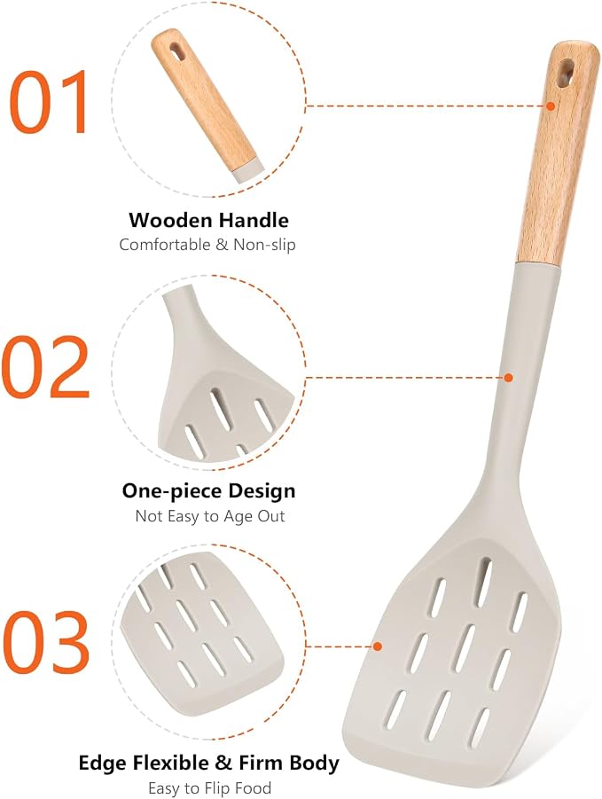 Pack of 2 Silicone Spatula, Non Stick Cooking Utensil Set Wooden Handle Kitchen - Image 3
