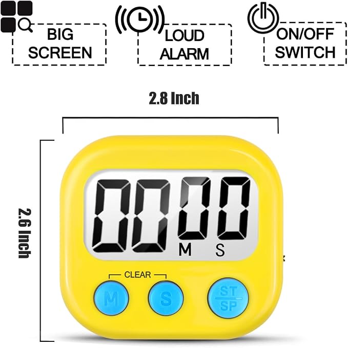 2 Pack Digital Kitchen Timer for Cooking Big Digits Loud Alarm Magnetic Backing - Image 6