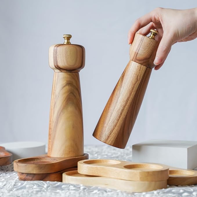 Salt and Pepper Mill Set with Tray, Adjustable Ceramic Grinder Salt Mill - Image 5