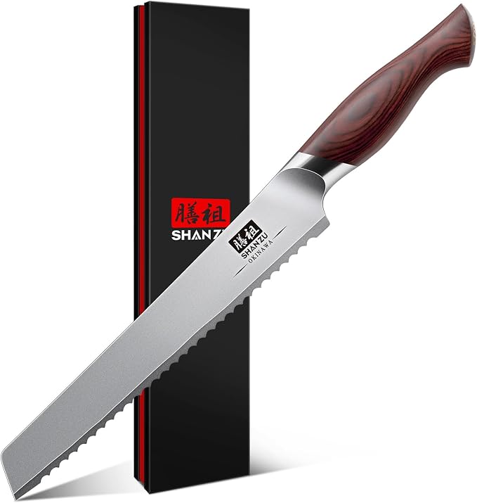 SHAN ZU Bread Knife 8 Inch, Japanese High Carbon 10Cr15Mov Stainless Steel Cake by SHANZU