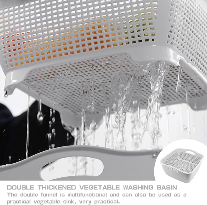 Double-layer Draining Basket Plastic Fruits Vegetable Washing Basket Food - Image 4