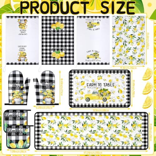 Fourluoo 10 Pcs Lemon Kitchen Decor Set Black Plaid Yellow Lemon