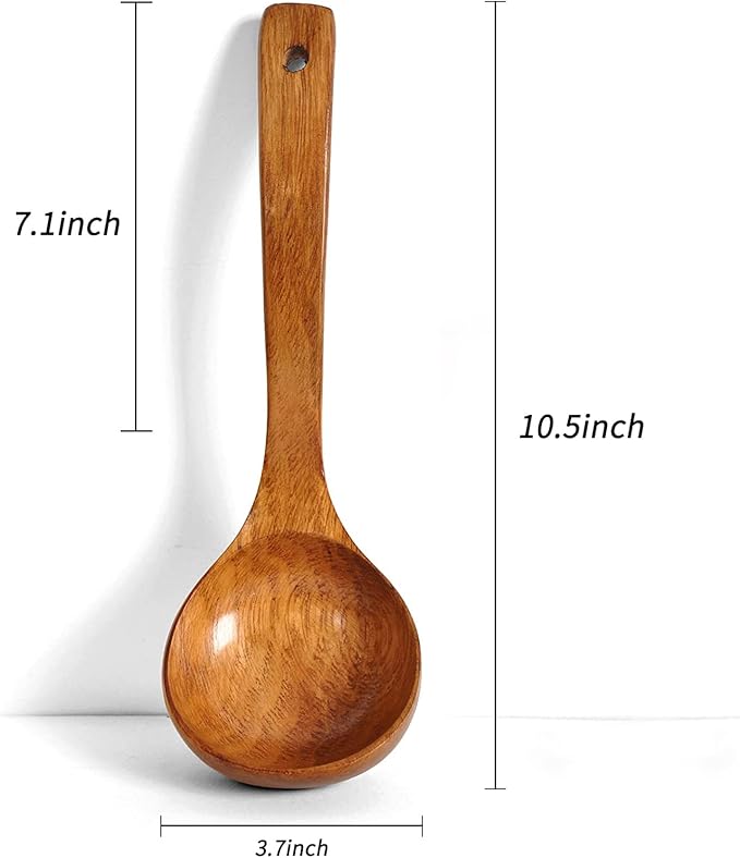 FJNATINH Wooden Ladle with Long Handle, Handmade Soup Ladle - Image 2