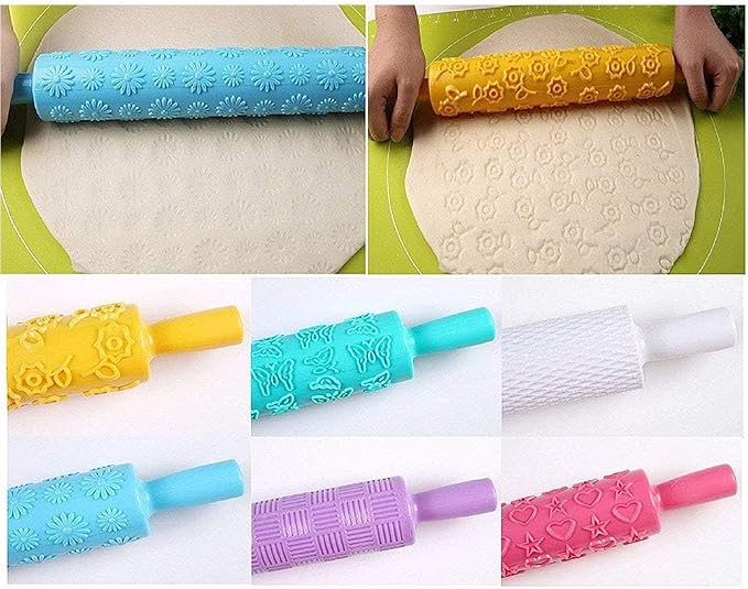 8pcs Colourful Cake Decorating Embossed Rolling Pins, Textured Non-Stick - Image 5