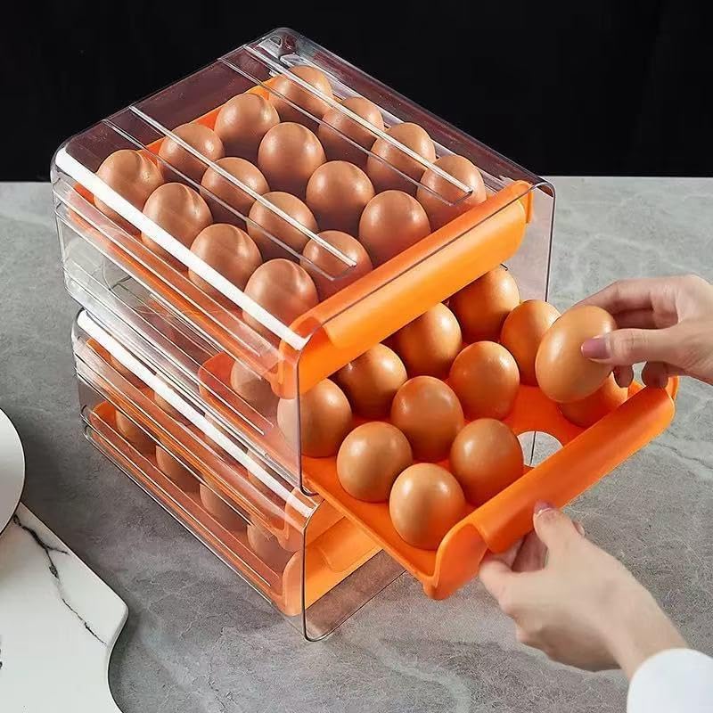 SEQ Egg Holder for Refrigerator, 32 Egg 2-Tier Pull-Out Drawer Egg