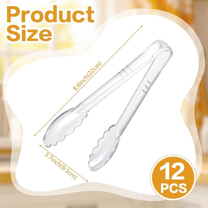 Mwellewm 12 Pc Serving Tongs 9 Inch Bulk Reusable or Disposable Plastic Tongs - Image 6