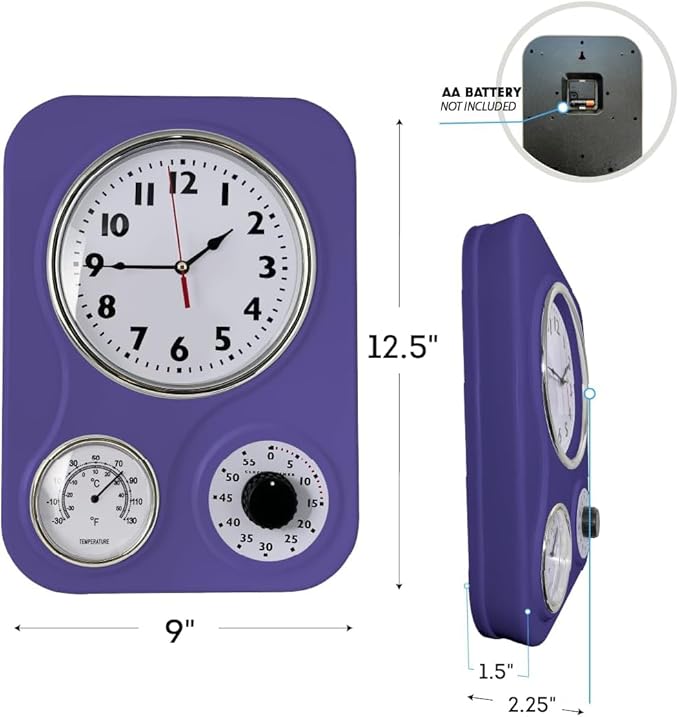 Lily's Home - 9.5 Inch x 12.5 Inch - Retro Kitchen Wall Clock, Vintage Wall - Image 2