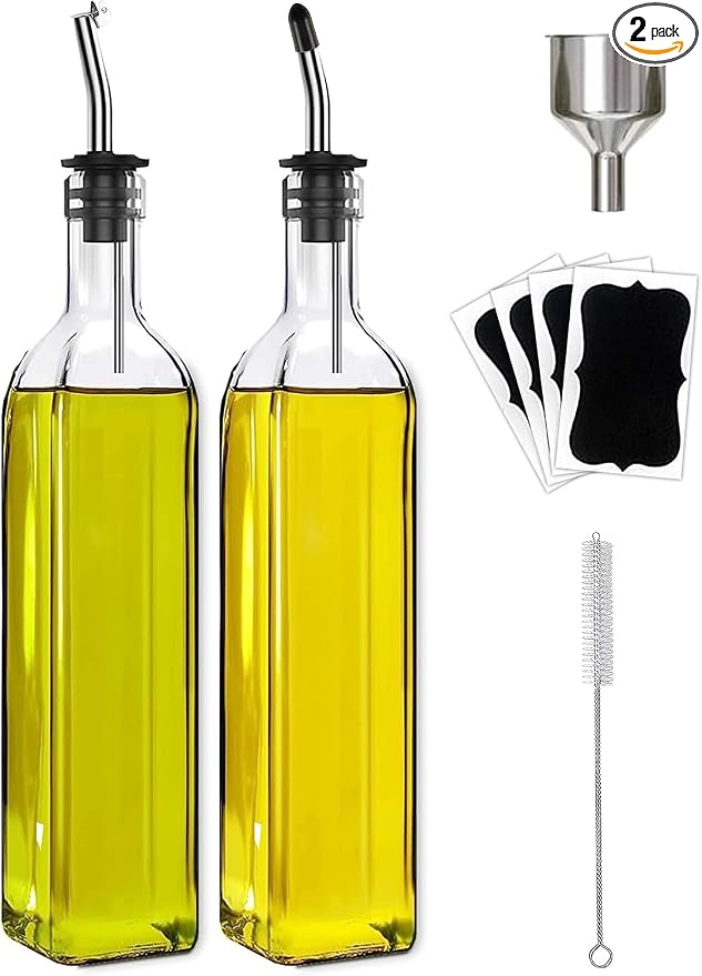 Leaflai Olive Oil Dispenser Bottle, 4 Labels, 1 Brush and 1 Funnel Oil Bottles by Leaflai