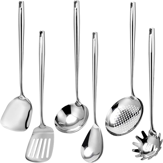 VALESKA 6PCS Stainless Steel Cooking Utensils Set, 18/10 Metal Kitchen Utensils by VALESKA