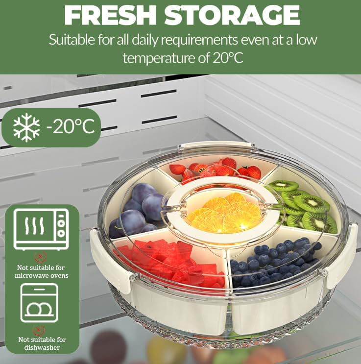 Divided Serving Tray with Lid and Handle, Portable Snackle Box for