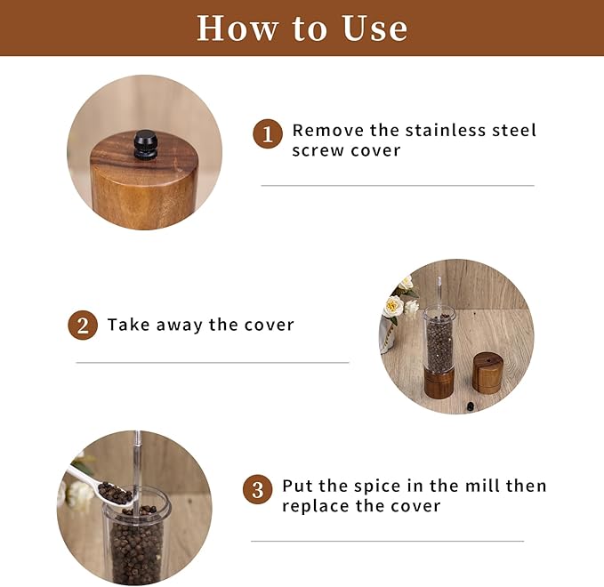 XWXO Acacia Wood Salt Grinder and Pepper Grinder Set Premium Acrylic Salt and - Image 6