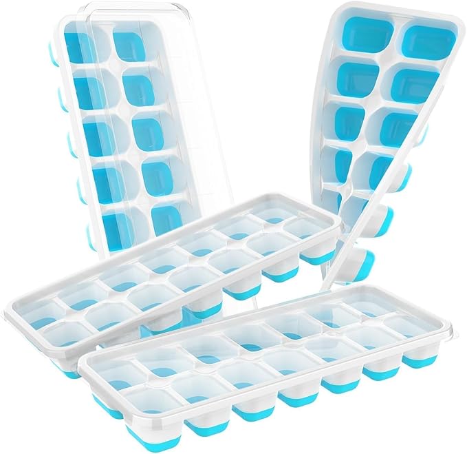 ChefAide Ice Cube Tray with Lid, 4 Packs 56 Cubes Durable Stackable Ice Cube by ChefAide