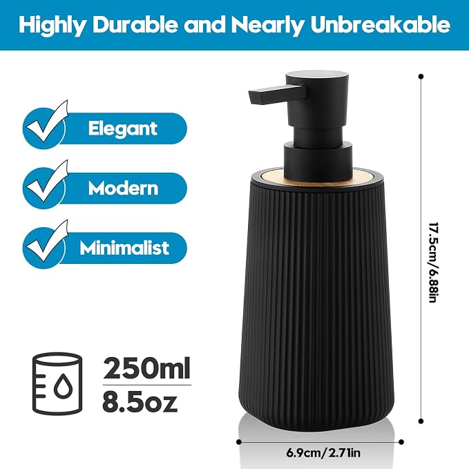 Small Soap Dispenser for Bathroom and Kitchen, Modern Farmhouse Striped Style - Image 3