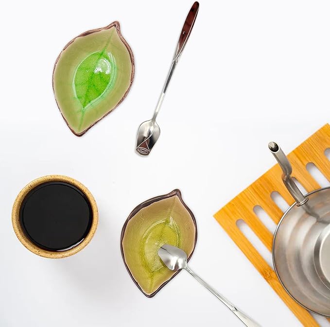 2 Pack Coffee Spoon and Leaf Rest Set, Ice Cracks Leaf Ladle Holder, Tea Spoon - Image 6