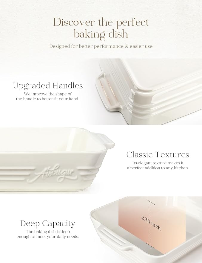 Casserole Dishes for Oven, 9x13 Ceramic Baking Dish, 4.2 Quarts Large Lasagna - Image 2