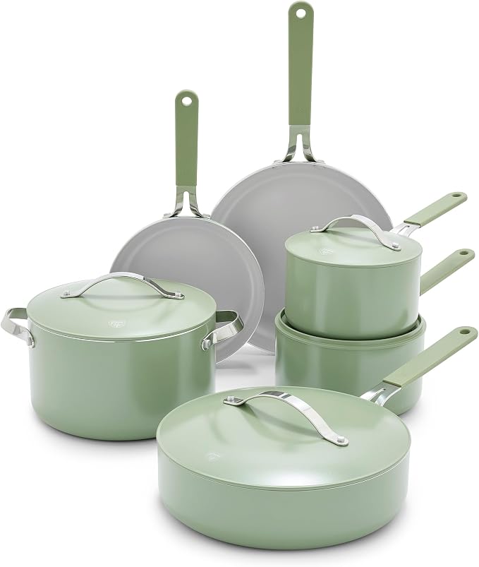 GreenLife 10-Piece Nonstick Ceramic Cookware Set, Lightweight Healthy PFAS-Free by GreenLife